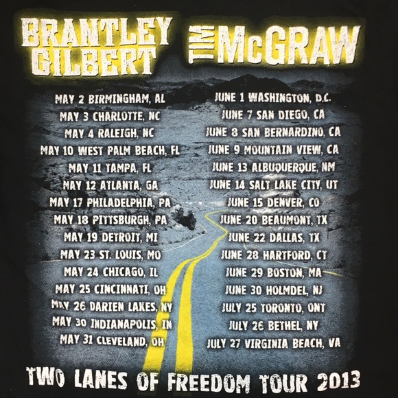 Tim McGraw/ Brantley Gilbert Two Lanes Of Freedom 2013 Tour Black T-Shirt Medium - Picture 7 of 7